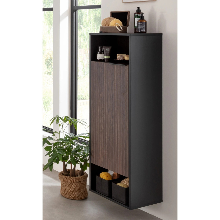 Fackelmann Midischrank B.Paris in Schwarz Matt und Eiche, B/T/H: 40,2 x 32 x 125,7 cm - Bild 2