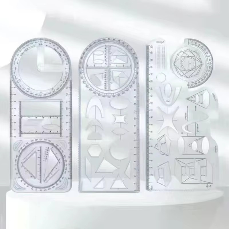 Multifunktionales geometrisches Zeichenlineal mit 360 Grad Bewegung, transparent, ideal für Grundschüler - Bild 1