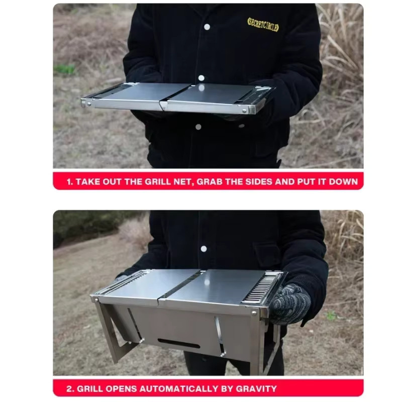 DUTRIEUX Klappbarer Holzkohlegrill aus Edelstahl in Silber für den Außenbereich - Bild 3