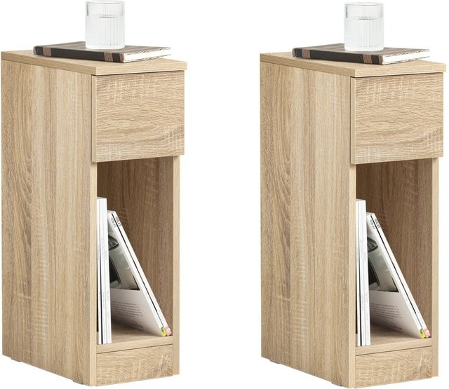 SoBuy 2er Set Nachttisch und Beistelltisch in Natur, moderner Nachtschrank für dein Schlafzimmer, FBT111-Nx2 - Bild 1