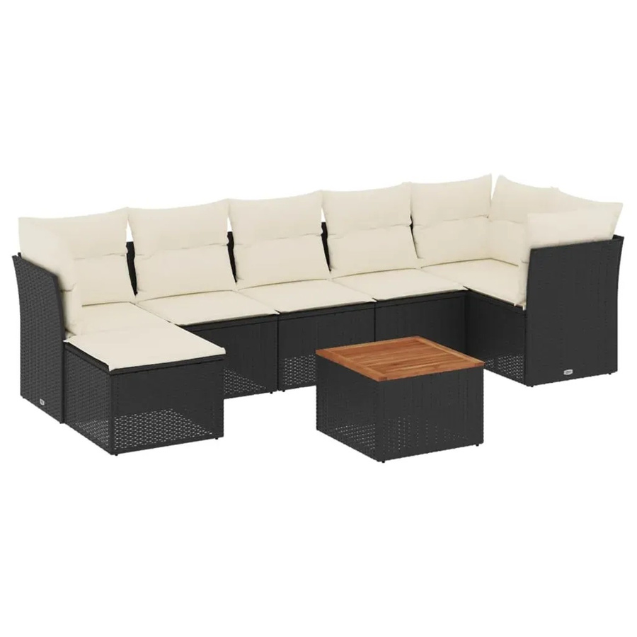 vidaXL 8-teilige Garten-Sofagarnitur aus Poly-Rattan und Akazienholz in Schwarz-Creme mit Kissen - Bild 2