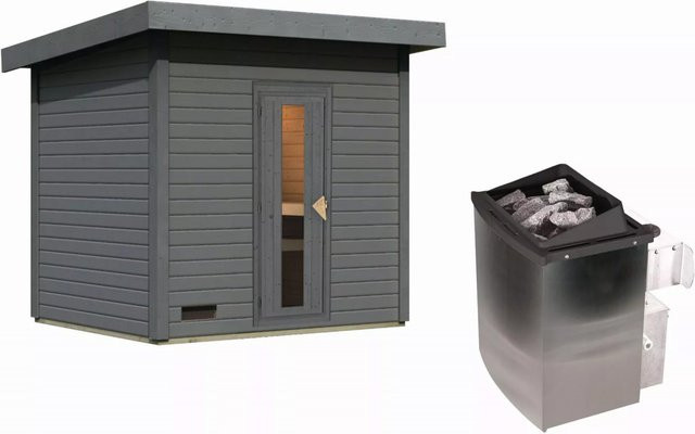 Saunahaus HYTTI 3 in Terragrau mit 9.0 kW Ofen und integrierter Steuerung, B/T: 231 x 196 cm, 38 mm Wandstärke - Bild 1
