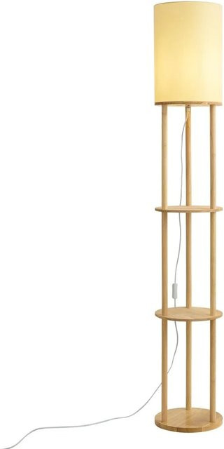 QAZQA Moderne Stehleuchte aus Holz mit beigem Stoffschirm und dimmbarer LED-Funktion - Bild 1