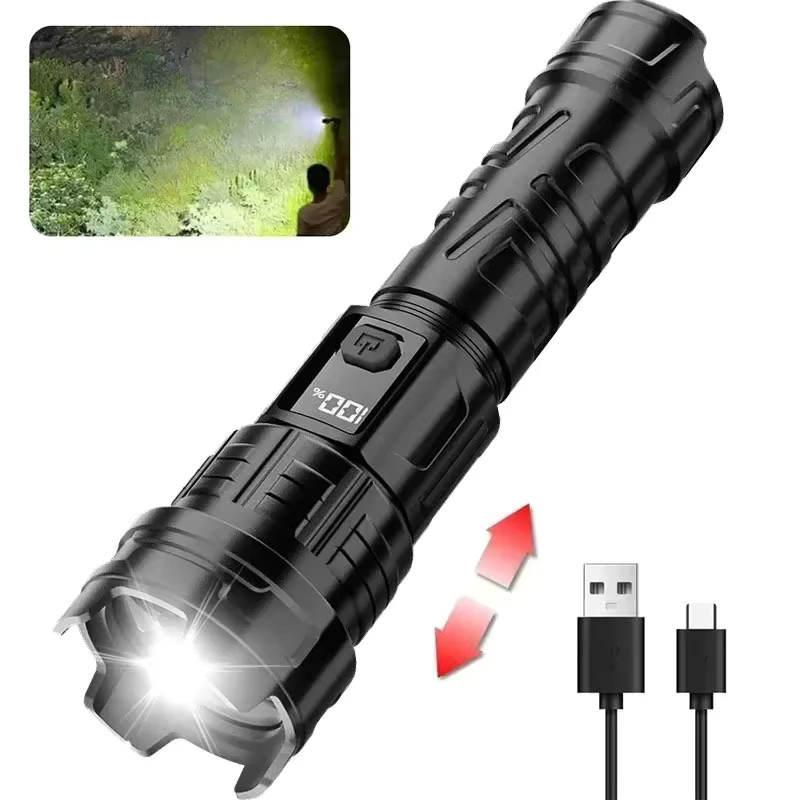 Heinast USB-wiederaufladbare LED-Taschenlampe in Schwarz mit 3 Modi für Camping und Wandern - Bild 6