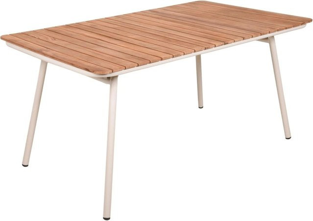 DELUKE Gartentisch PAULA aus Teakholz und Stahl in Cremeweiß, rechteckiger Terrassentisch für Outdoor und Garten, B/T/H: 150 x 90 x 74 cm - Bild 1