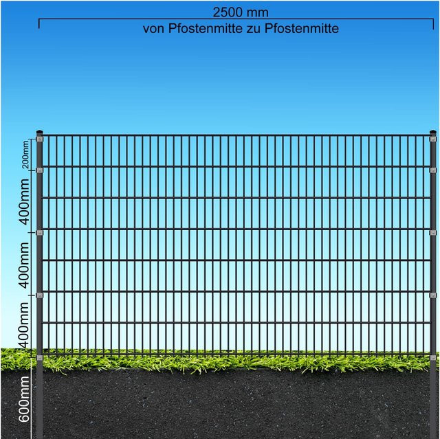 Fa-Bausysteme Doppelstabzaun Anthrazit 8-6-8 Plättchen Höhe: 143 cm, Länge: 20 m - Bild 1