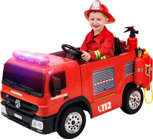 Actionbikes Motors Kinder-Elektro-Feuerwehrauto mit Spritze, Sirene, Blaulicht, 70 Watt, Servolenkung und Bluetooth