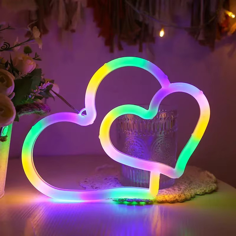 Bunte LED Neon-Leuchtreklame in Herzform für die Wanddekoration, Mehrfarbiges Nachtlicht für Kinderzimmer und besondere Anlässe, B/H: 21,0 x 15,5 cm - Bild 3