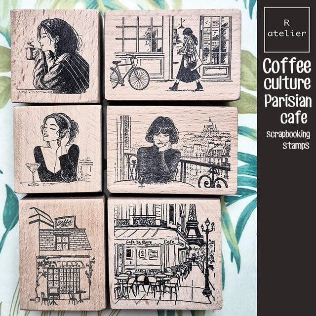 Holzstempel Kaffeekultur Pariser Café für Scrapbooking und Journaling in Braun - Bild 1