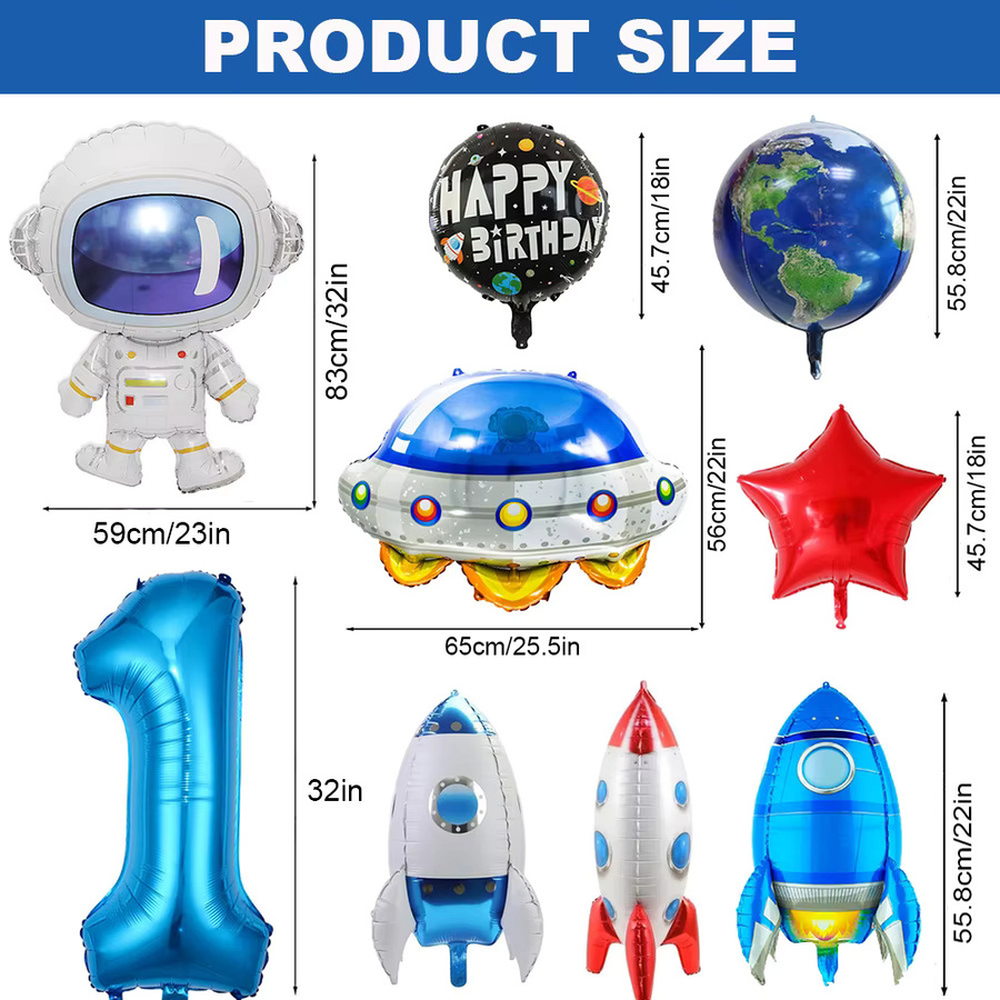EsenTroye Rakete Astronaut Folienballons mit Zahlen 0-9 für Weltraum Geburtstagsdekoration, Blau, Durchmesser: 81,28 cm - Bild 4