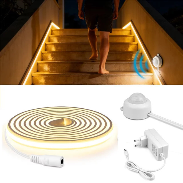 Guillermo COB LED-Streifen 24V mit PIR-Bewegungssensor, Warmweißes Neon LED-Licht in Weiß für Küche, Treppe und Schlafzimmer - Bild 1