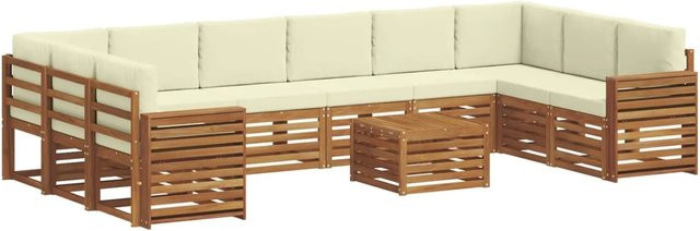 vidaXL Sofagarnitur 11-teilig in U-Form aus Massivholz Akazie mit Polstern in Natur und Creme - Bild 1