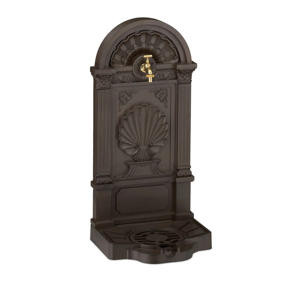 Relaxdays Standbrunnen Antik aus Aluminiumguss mit Muschel-Motiv in Dunkelbraun Gold, H: 82,5 cm, B: 39 cm, T: 32 cm - Bild 2