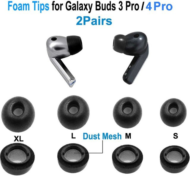 Memory-Schaum-Ohrstöpsel für Samsung Galaxy Buds 3 Pro und Buds 4 Pro in Schwarz, In-Ear Ersatzaufsätze in den Größen S, M, L und XL - Bild 1