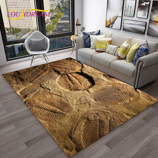 Karpetti Teppich Dinosaurier Fossil 3D Design, Rutschfeste Bodenmatte für Wohnzimmer, Schlafzimmer und Kinderzimmer, Braun, B: 120 cm, T: 100 cm - Bild 1