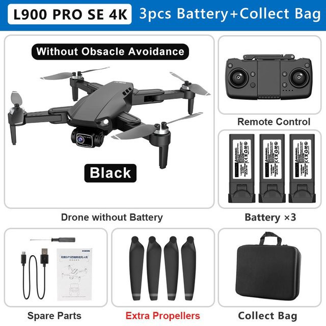 LYZRC TOP L900 PRO SE Drohne 4K mit GPS, 5G WIFI, bürstenlosem Motor und Dual Kamera, faltbarer RC Quadcopter FPV in Schwarz mit 3 Akkus - Bild 1
