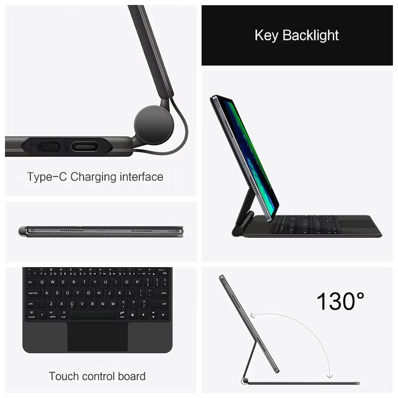 AJIUYU Magische Tastatur mit Trackpad für Xiaomi Mi Pad 6 Pro 11 Zoll in Schwarz - Bild 3