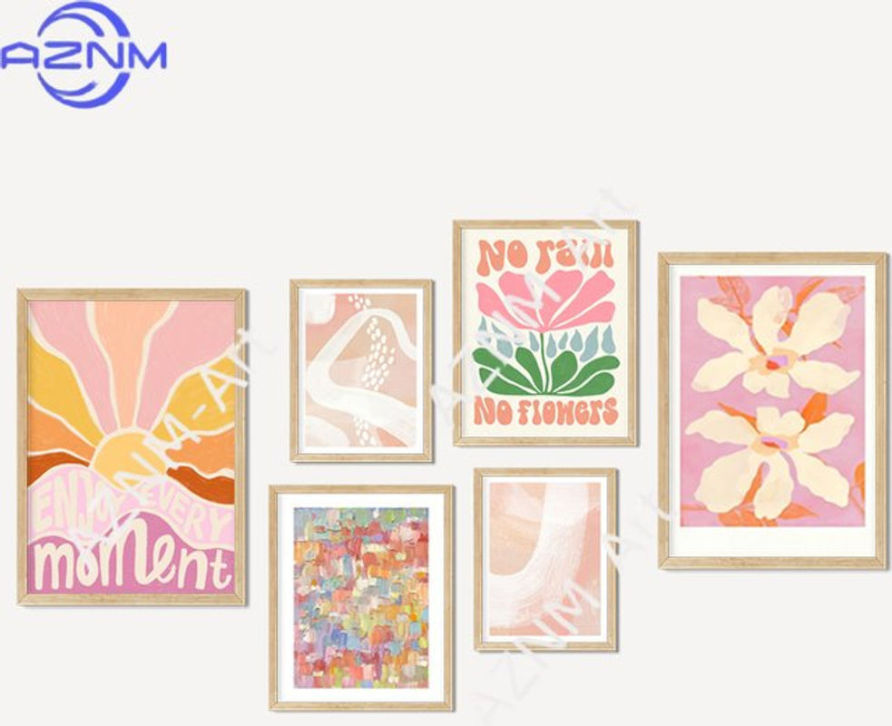 KAYOU Leinwandgemälde mit floralem und abstraktem Design, bunte Wandkunst mit Blumen und Sonne, modernes Poster in Hochformat für die Wandmontage, mehrfarbig - Bild 1