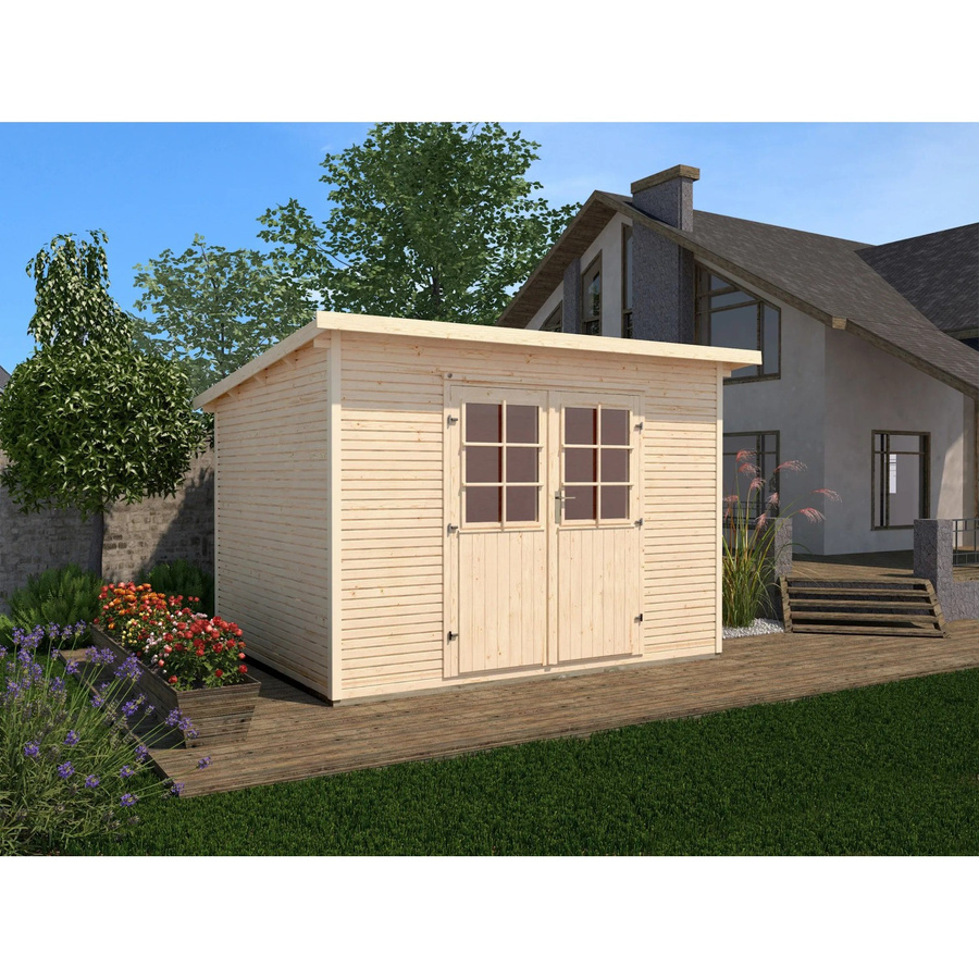 Weka Gartenhaus 219 Gr. 3 aus Holz mit Flachdach und wekaLine in Natur und Beige, B/H/T: 319 x 218 x 300 cm - Bild 2