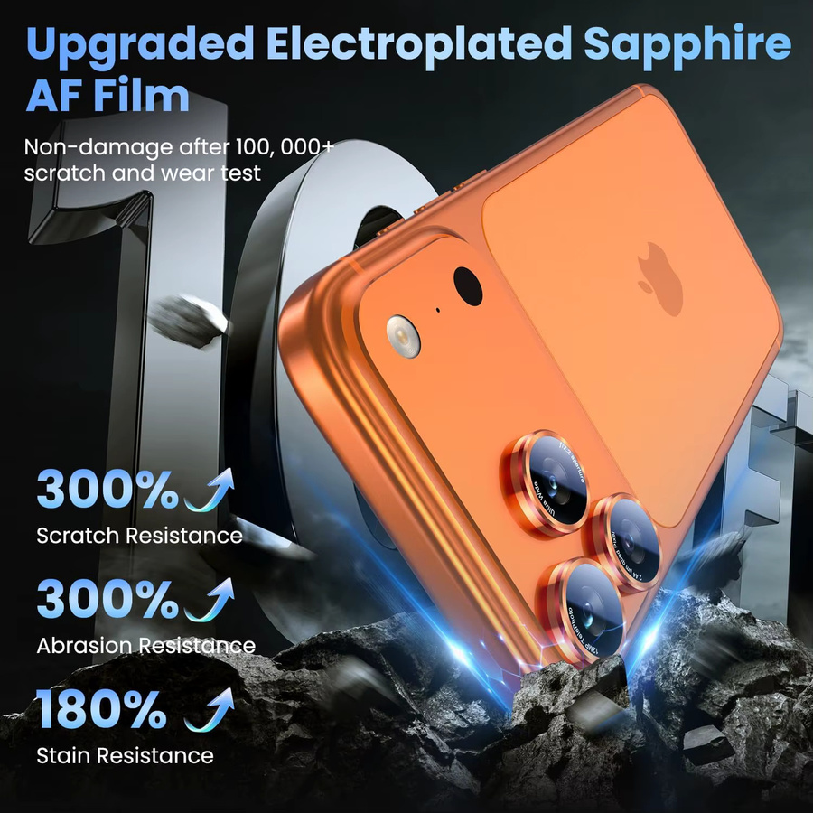 NYFundas Kameraobjektiv-Schutzhülle aus gehärtetem Glas und Metall für iPhone 17 Pro Max, 16 Plus, 15, 14, 13 Mini und 17 Pro in Orange - Bild 2