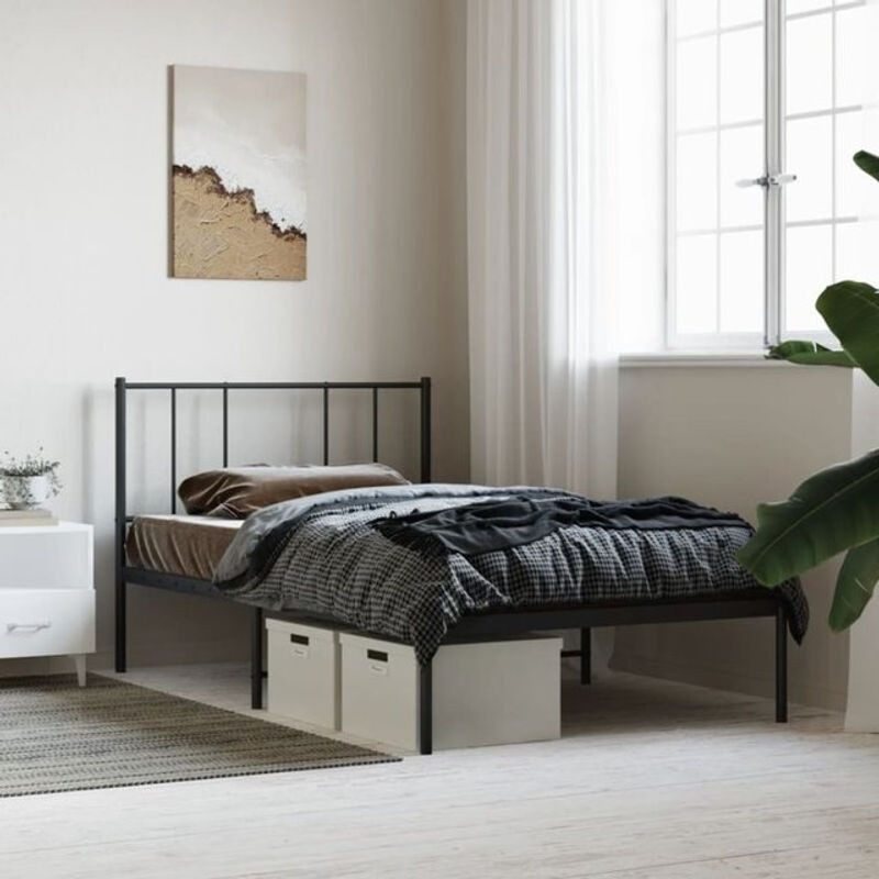 Vidaxl Metallbett mit Kopfteil in Schwarz, Modernes Bettgestell aus Stahl, B/T: 90 x 200 cm - Bild 1