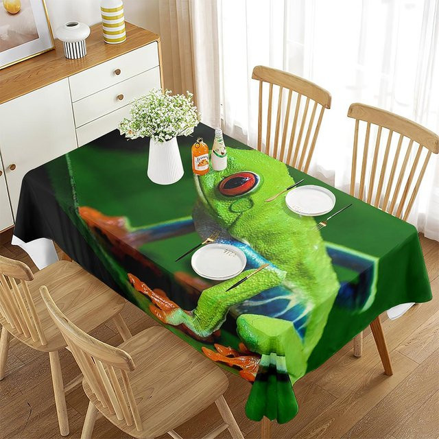 JMG Household Supplies Tischdecke Rechteckig mit Grüner Frosch-Grafik, Wasserabweisend und Waschbar, B/T: 140 x 100 cm - Bild 1