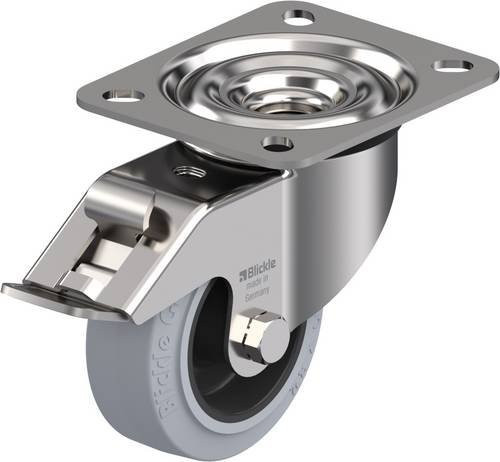 Blickle Lenkrolle LEX-POEV 80G-FI-SG mit Feststeller, Edelstahl, Rad-Durchmesser: 80 mm, Tragfähigkeit: 140 kg, Farben: Grau, Schwarz, Silber - Bild 1