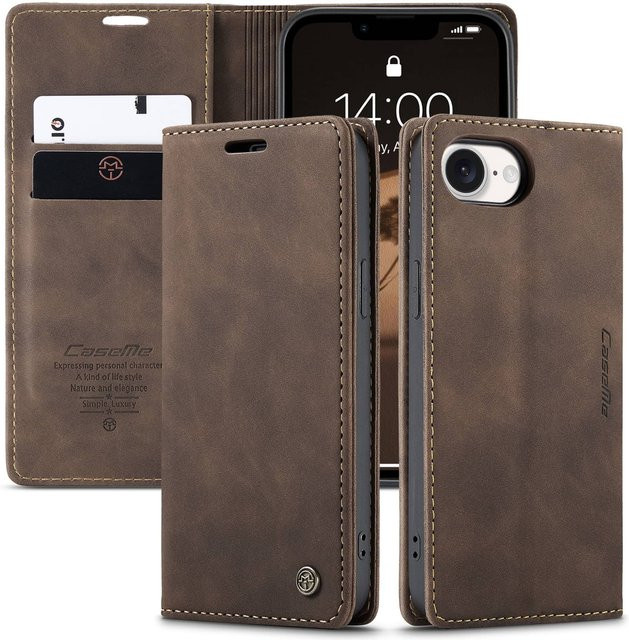WeFor Magnetische PU-Leder Flip Wallet Case für iPhone 17e in Braun mit Kartenhalter und Standfunktion - Bild 1