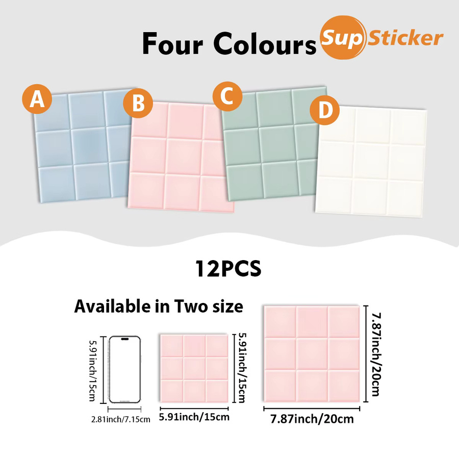 Morandi Color 2D Wandfliesenaufkleber in Grün, 12 Stück selbstklebende PVC Fliesenaufkleber mit geometrischem Design, wasserfest und ölbeständig für Küche und Bad - Bild 2