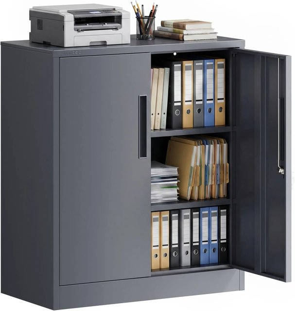 Wiltec Aktenschrank aus Metall in Anthrazit mit Schloss und verstellbaren Regalböden, B/T/H: 80 x 40 x 92 cm - Bild 1
