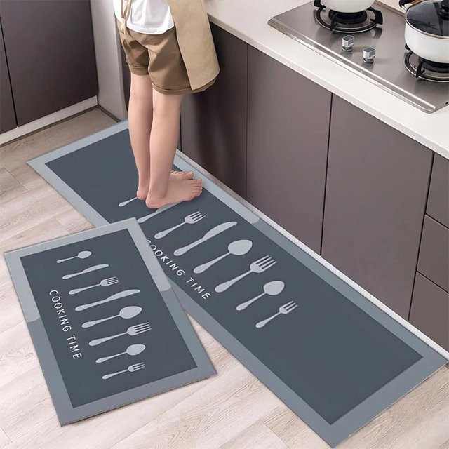 Karpetti Küchenbodenmatte mit Streifenmuster in Grau, weich und rutschfest, B/T: 80 x 50 cm - Bild 1