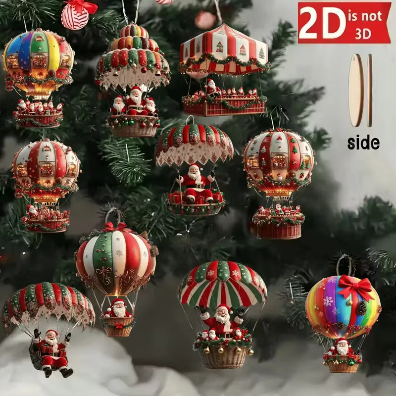 10-teiliges Set handgefertigte Kunstholz-Anhänger von Gebilai CO in Multicolour mit Retro-Heißluftballon-Design - Bild 2