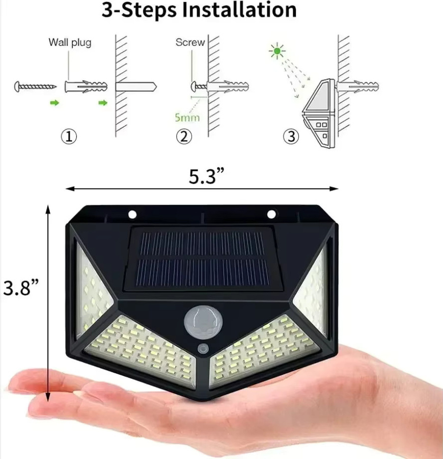 NEWBIRTH Solar-Wandleuchte mit 100 LED und PIR-Bewegungssensor, moderne Außenbeleuchtung für Garten und Hof in Schwarz oder Weiß - Bild 2