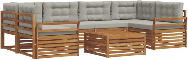 vidaXL Outdoor-Sofagarnitur aus Akazienholz in L-Form mit 21-teiligem Set und Kissen, Farbe: Natur und Hellgrau - Bild 1