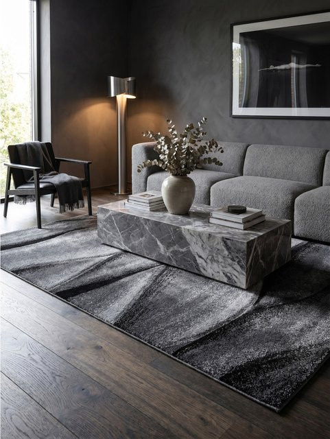 Kurzflorteppich SOLDA von Kadima Design mit Farbverlauf in Schwarz und Grau, B/T: 140 x 200 cm - Bild 1