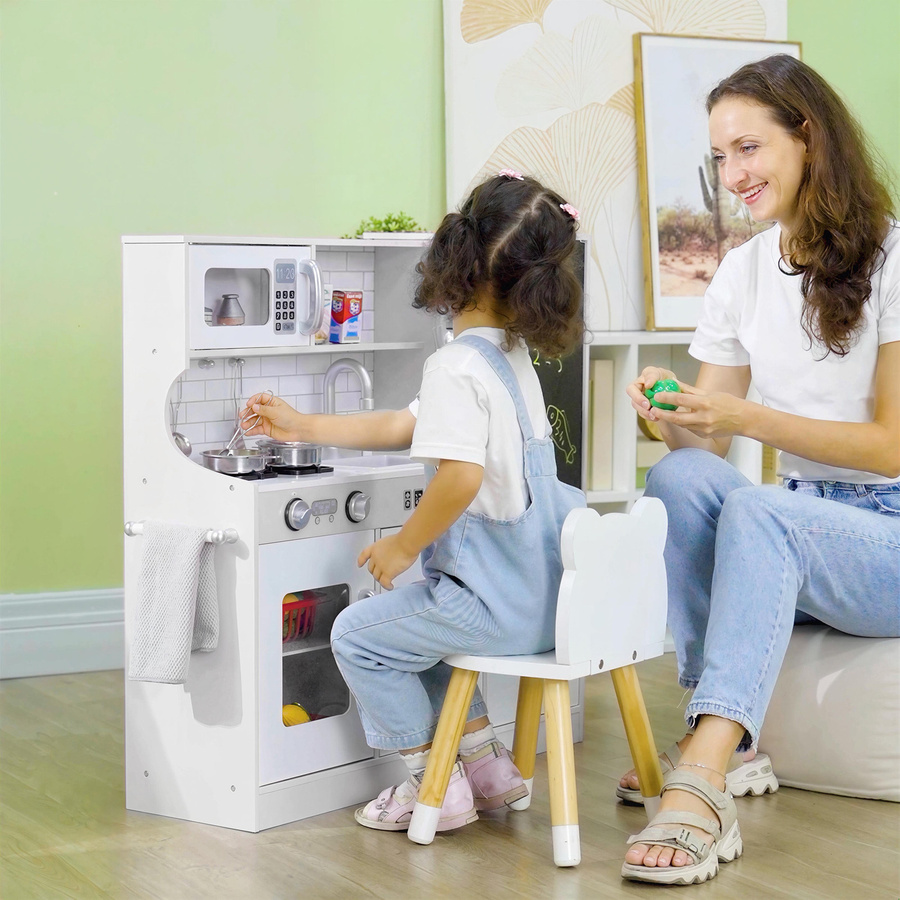 AIYAPLAY Kinderküche Spielküche mit Küchenzubehör und Kreidetafel, Weiß, B/H/T: 26,8 x 81,0 x 83,8 cm - Bild 2