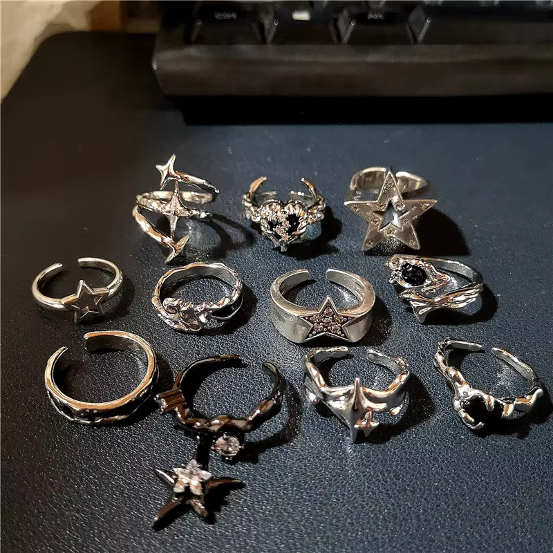 imixlot Ring, Silber Farbe, Geometrische Unregelmäßige Stern, Damen - Bild 2