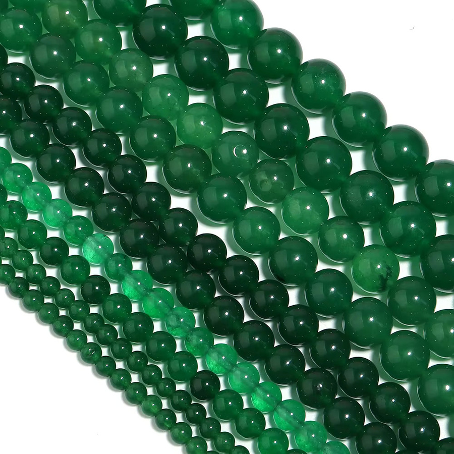 louleur Chalcedon-Steinperlen, dunkelgrün, rund, Unisex - Bild 5