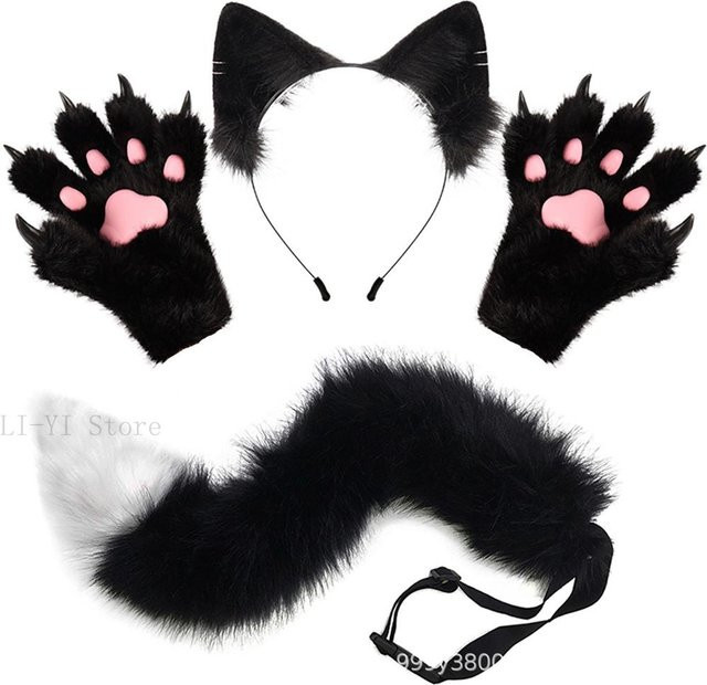 YIRAN Plüschfuchs Cosplay Set, 4-teiliges Set, Schwarz - Bild 1