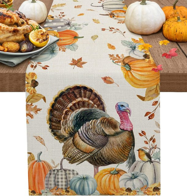 JMG Household Supplies Tischläufer aus Leinen mit Herbst-Motiv, Kürbisse und Golden Retriever, B/H: 150 x 33 cm, Mehrfarbig - Bild 1