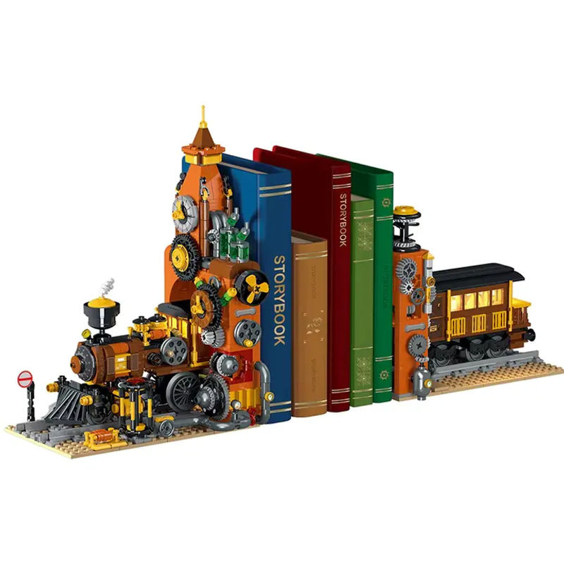 Steampunk Zug Buchstütze Modell mit Licht aus 1252 Bausteinen, pädagogisches MOC Spielzeug für Kinder in Orange - Bild 5