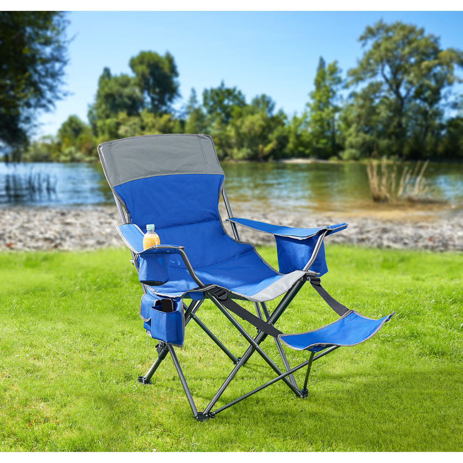 Genialo Camping-Stuhl mit Beinablage und Armlehnen in Blau - Bild 2