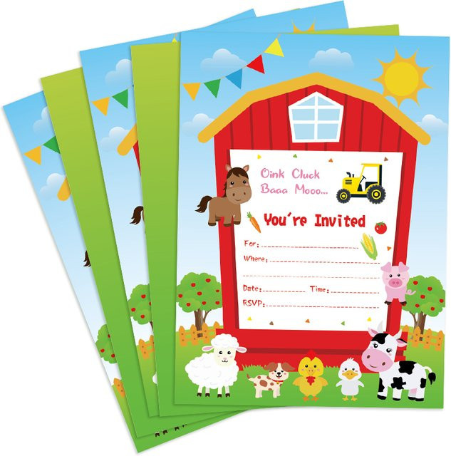 10er Set Grußkarten mit Cartoon Bauernhof Tieren für Geburtstage oder Babypartys, Mehrfarbig, B: 13 cm, H: 18 cm - Bild 1
