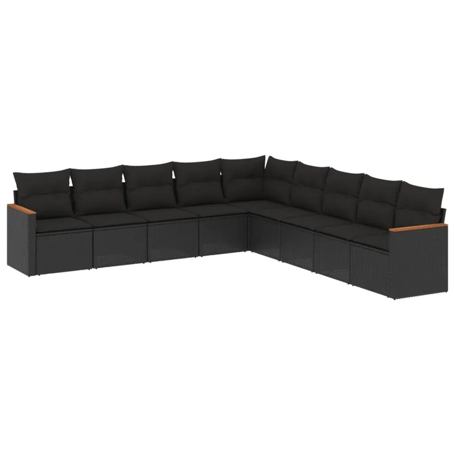 vidaXL 9-tlg. Garten-Sofagarnitur in L-Form aus Poly-Rattan und Metall mit Kissen in Schwarz - Bild 2