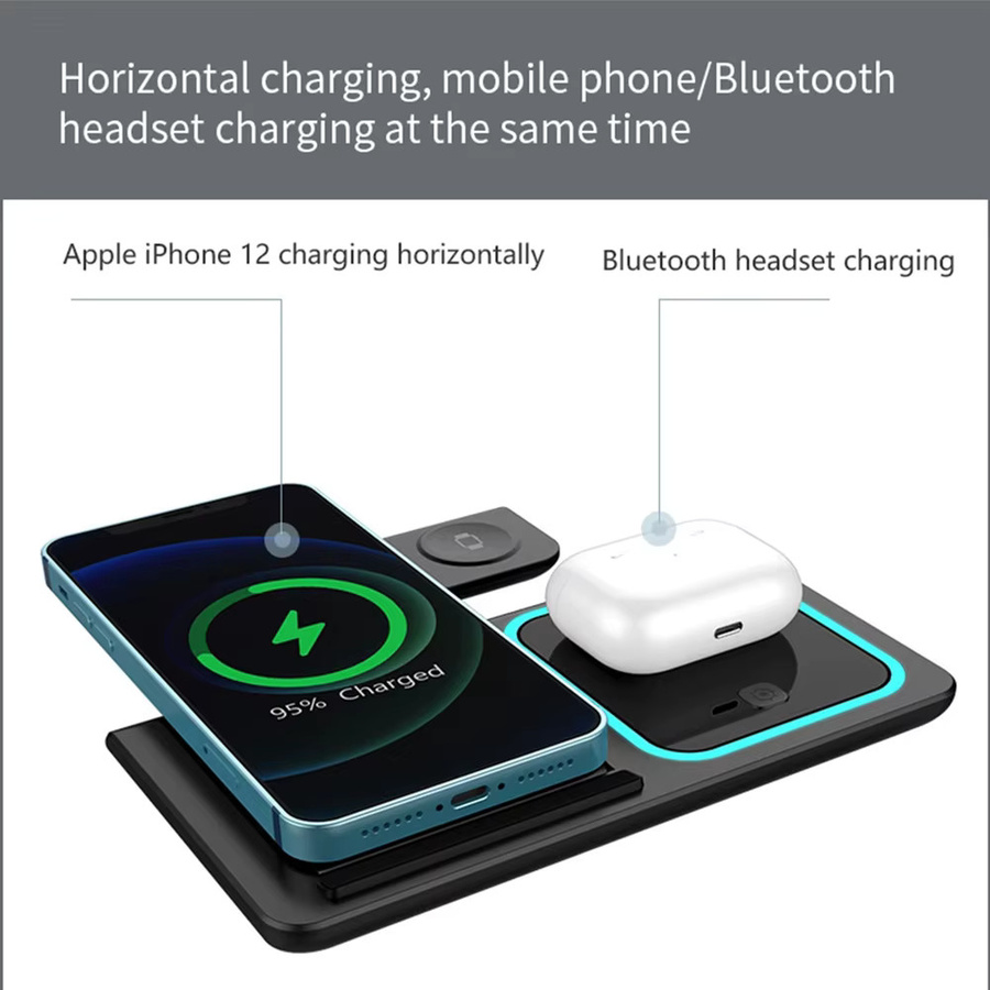 KEPHE 3-in-1 LED-Schnellladestation Schwarz, faltbares kabelloses Ladegerät für iPhone 17 16 15 14, Apple Watch und AirPods Pro - Bild 6