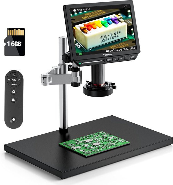 TOMLOV 4K HDMI Digitalmikroskop mit 2000X Vergrößerung und 10,1 Zoll Display, 52MP USB-Mikroskop in Schwarz für Elektronik-Lötarbeiten und Münzen - Bild 1