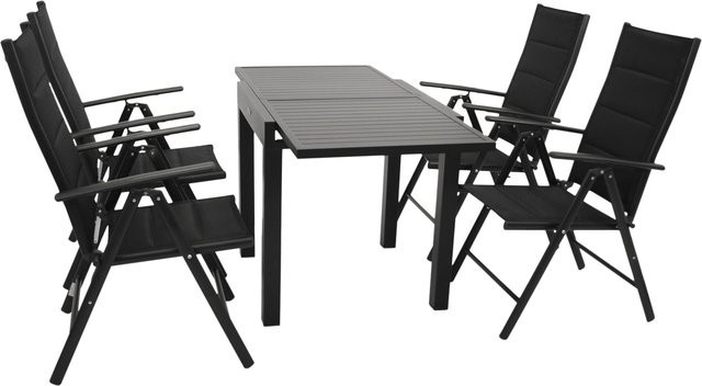 DEGAMO Gartenmöbel Garnitur ALCUDIA 5-teilig aus Aluminium in Anthrazit mit schwarzem Kunstgewebe, ausziehbarer quadratischer Tisch und 4 Stühlen - Bild 1