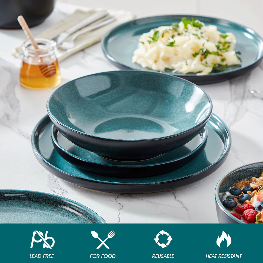 vancasso PLAYB Keramikteller-Set aus Steinzeug, 24-teiliges Dinner-Service in Blau mit Speisetellern, Desserttellern und Müslischalen - Bild 4