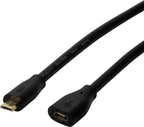 LogiLink USB 2.0 Kabel mit USB-Micro-B Stecker und USB-Micro-B Buchse in Schwarz, Länge: 1,00 m - Bild 1
