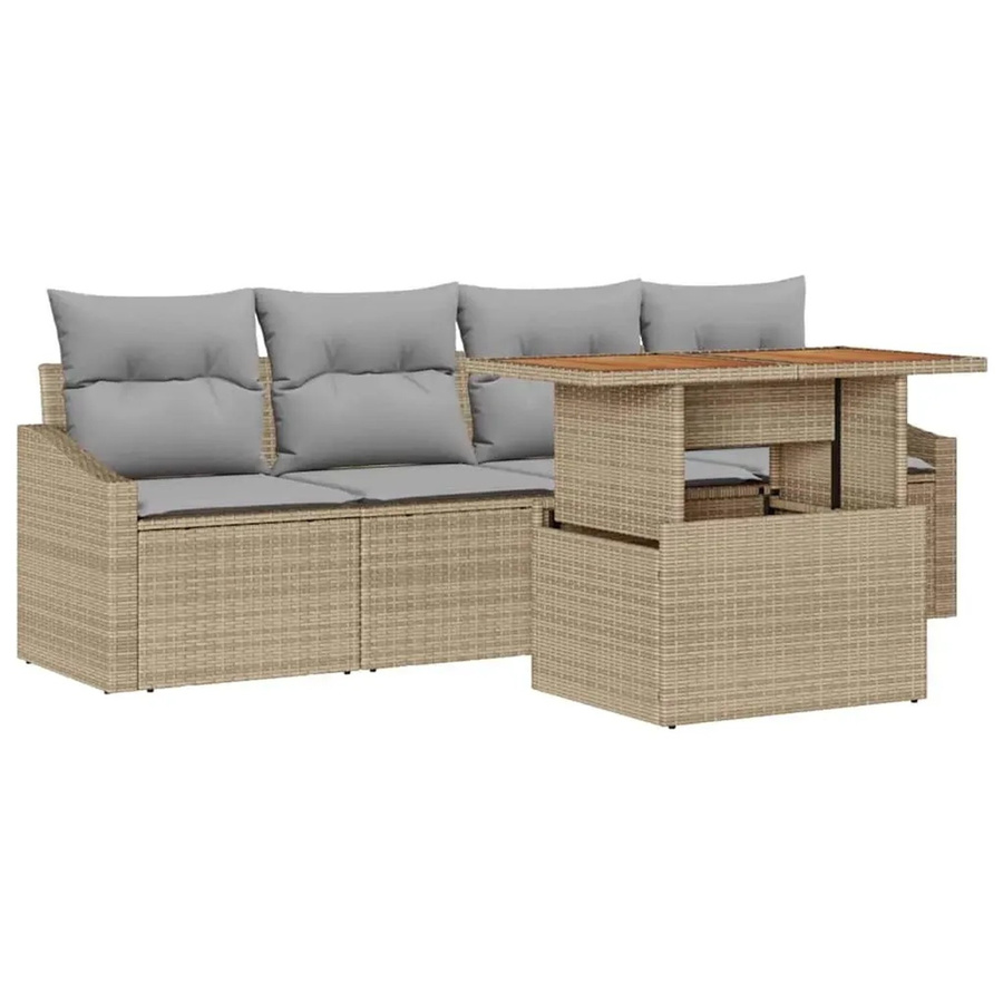 vidaXL 5-tlg Garten-Sofagarnitur aus Polyrattan mit Kissen in Beige für Garten, Balkon und Terrasse - Bild 2
